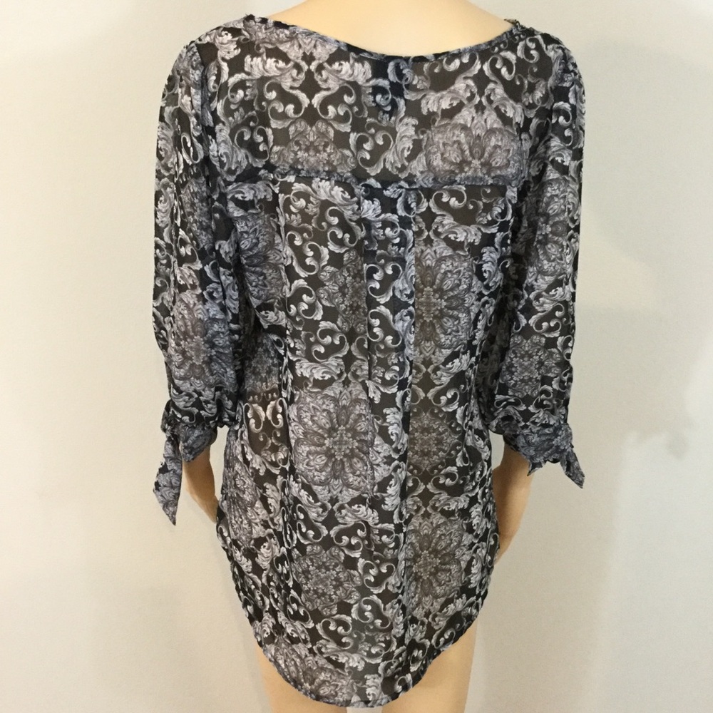 Bobeau Baroque Print Sheer Chiffon Blouse - Picture 4 of 6